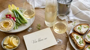 Vin blanc sec apéro : verres et bouteilles Sauvignon Chardonnay Riesling
