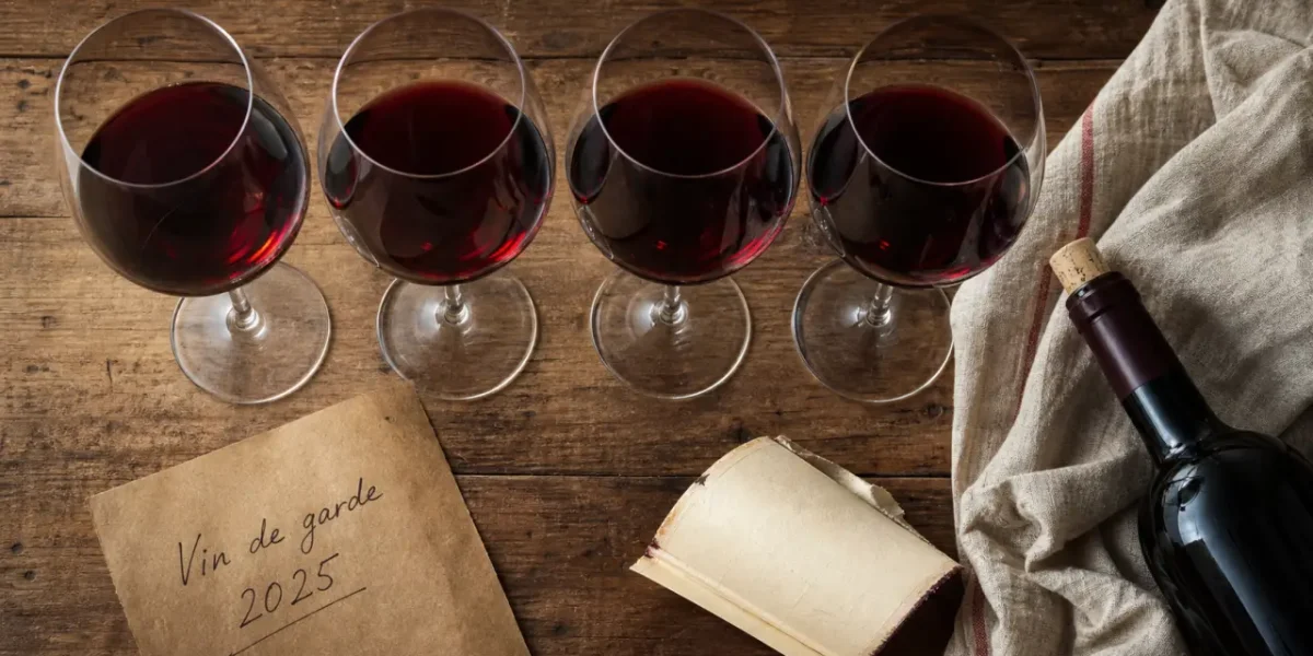 Vin de garde 2025 : bouteille et verres rouge