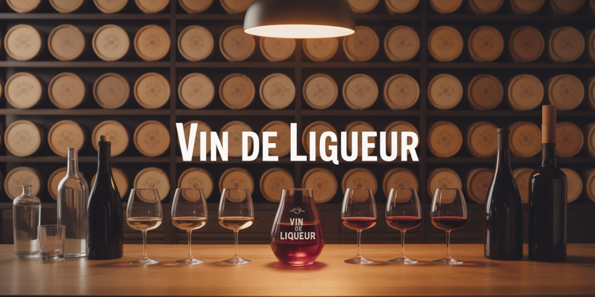 vue de chai vin de liqueur, tonneaux et verres