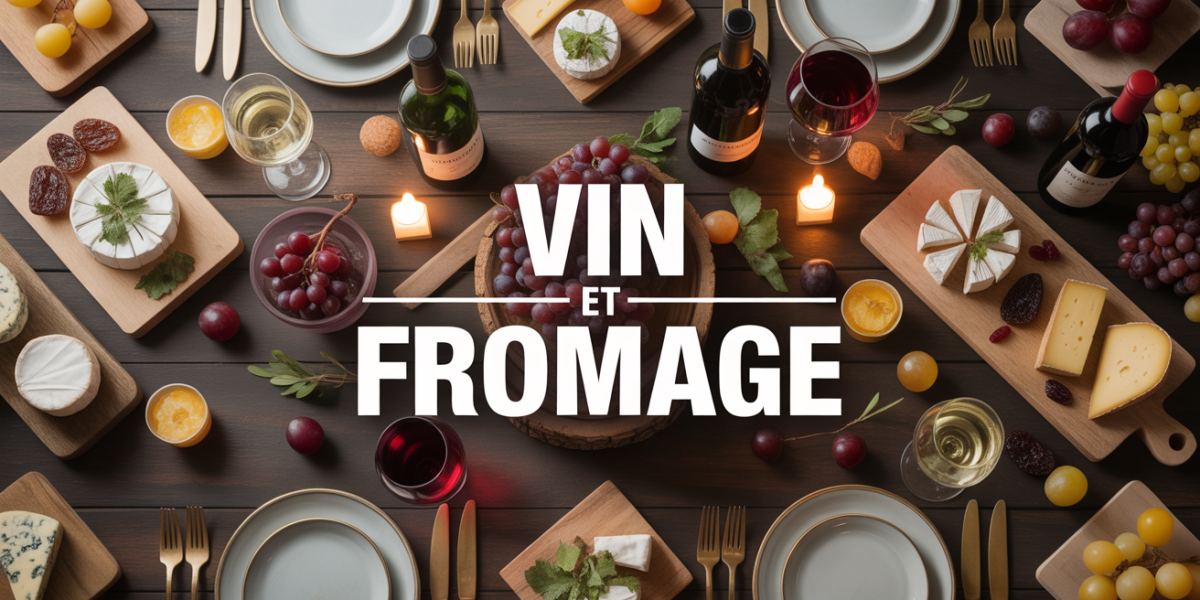 grande table festive avec plateau fromages vin et fromage