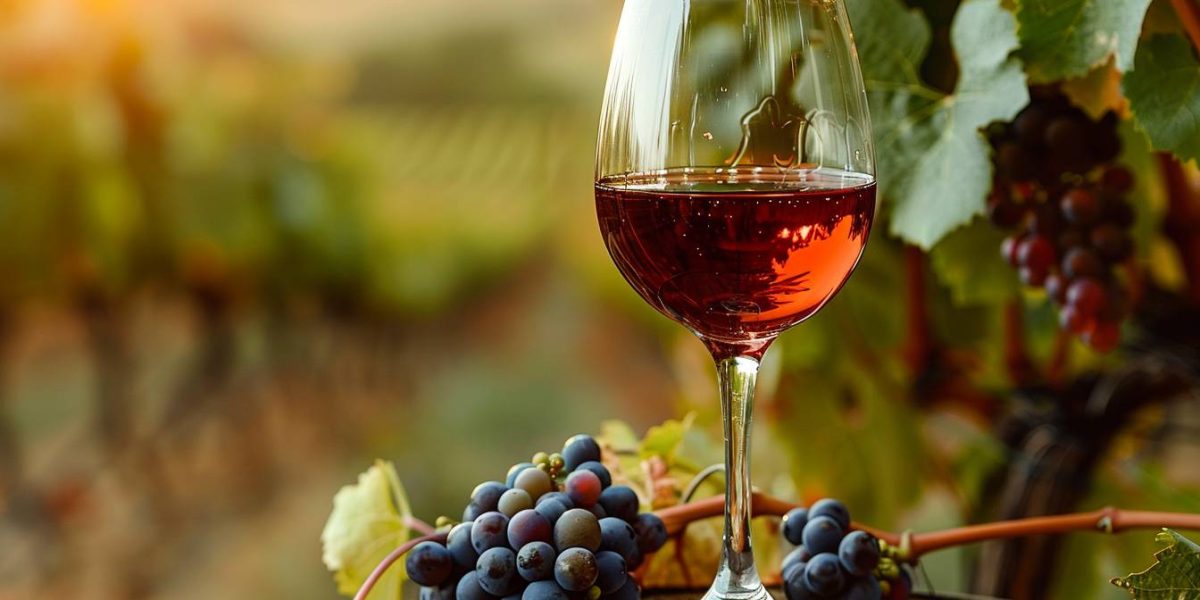 polyphénols : grappes de raisin rouge et verre de vin rouge