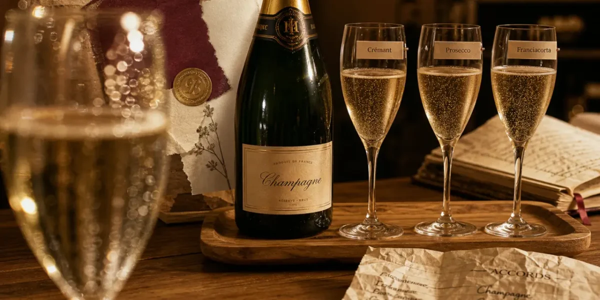 Vin ou champagne : verre de champagne et crémant sur table