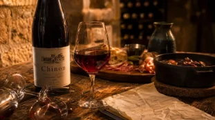 Vin rouge chinon Cabernet Franc, service 15-16°C