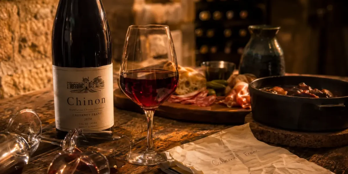 Vin rouge chinon Cabernet Franc, service 15-16°C