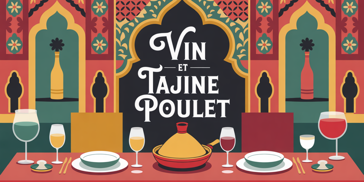 image vin et tajine de poulet grande table ambiance marocain