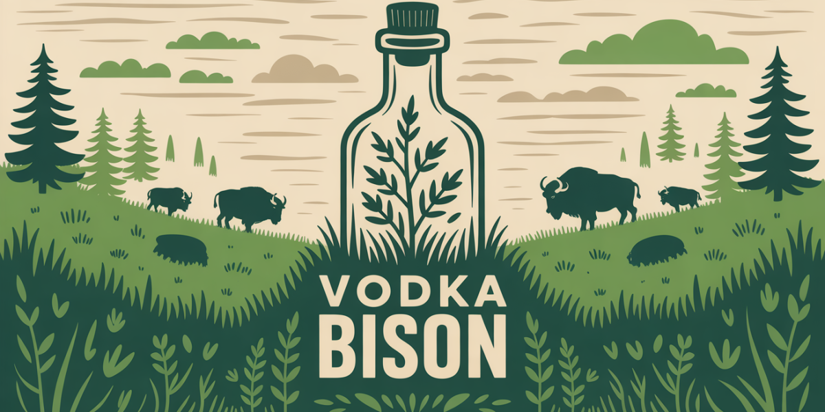 vodka bison bouteille herbe verte bisons arbres stylises