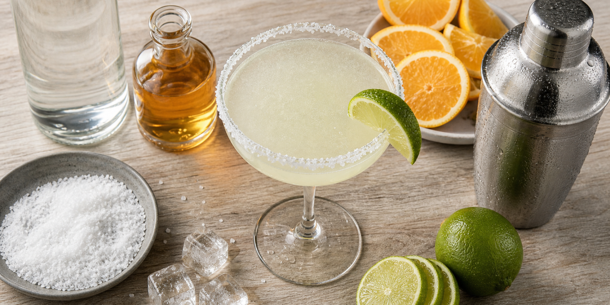 Vodka margarita cocktail : verre à bord de sel, lime et vodka