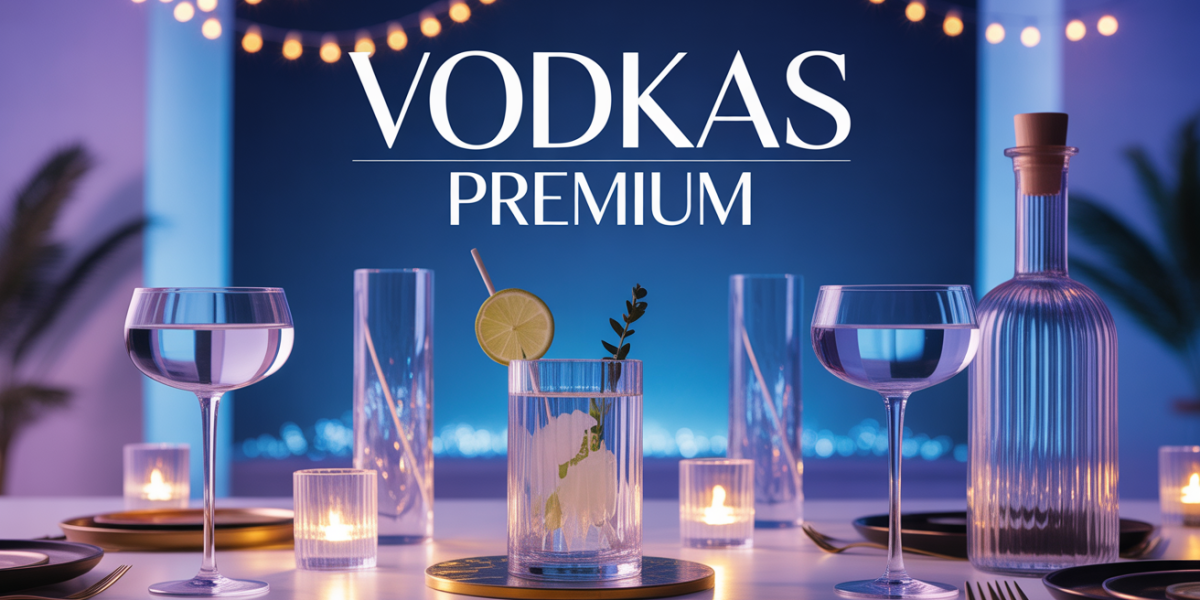 Table festive avec vodkas premium et verres cocktail